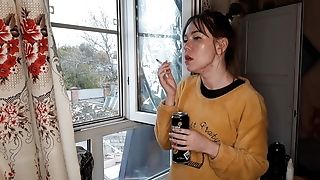 Stepsister Smokes A Ciggy And Drinks Alcohol